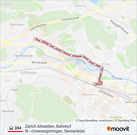 Plan de la ligne 304 de bus