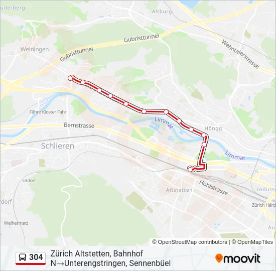 304 Bus Line Map