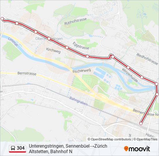 Plan de la ligne 304 de bus