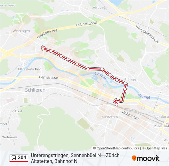 304 Bus Line Map