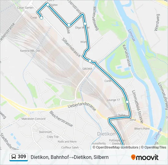 Plan de la ligne 309 de bus