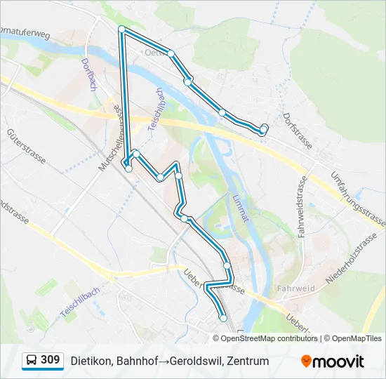 Plan de la ligne 309 de bus