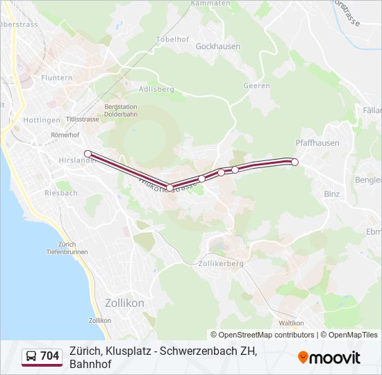 Plan de la ligne 704 de bus