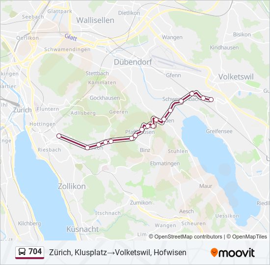 Plan de la ligne 704 de bus