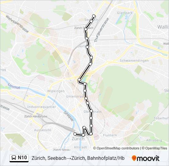 N10 Bus Line Map