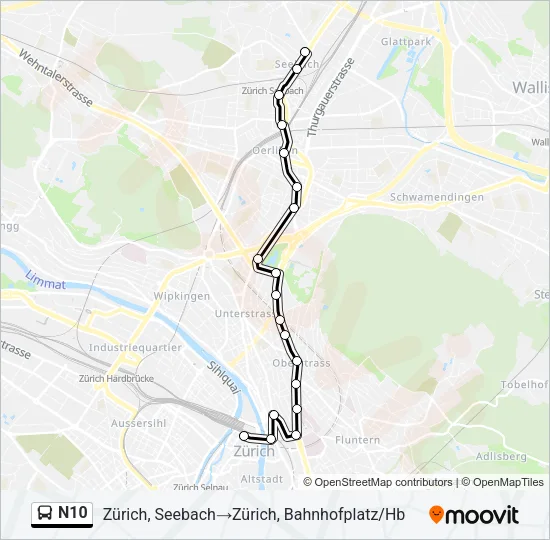 N10 Bus Line Map