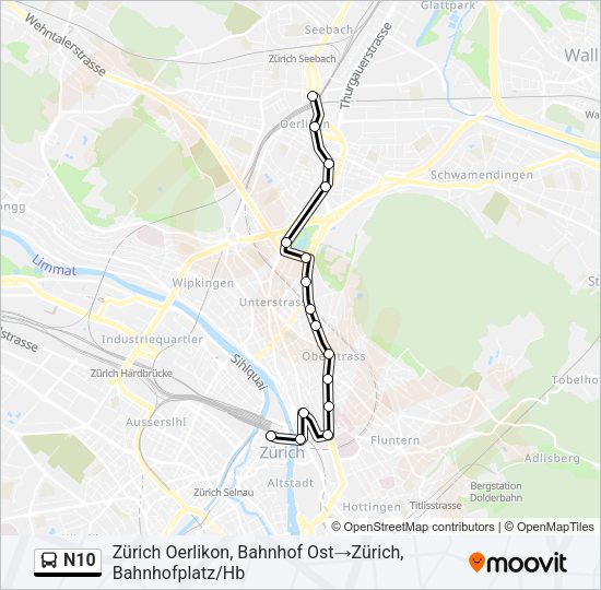 N10 Bus Line Map