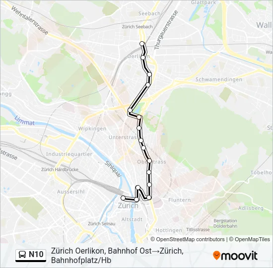 Plan de la ligne N10 de bus