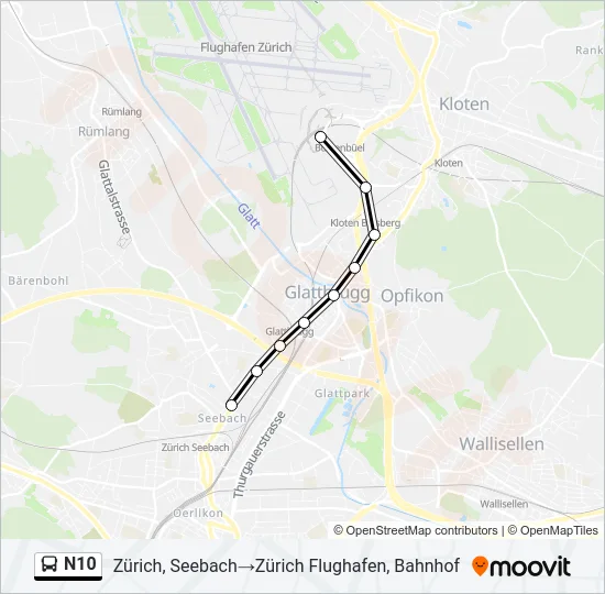 Plan de la ligne N10 de bus