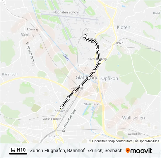 Plan de la ligne N10 de bus