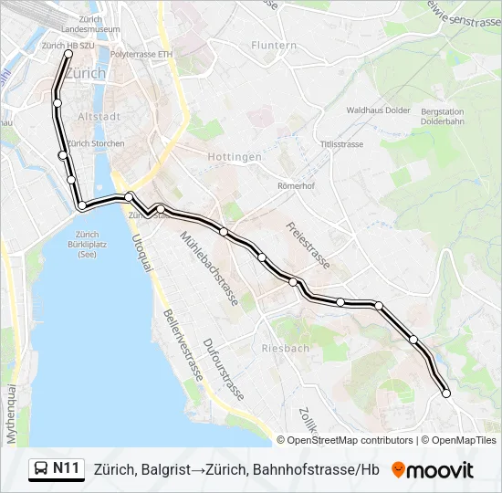 Plan de la ligne N11 de bus