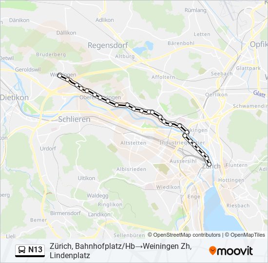 N13 bus Line Map