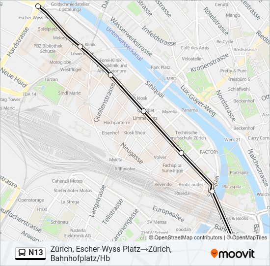 N13 Bus Line Map