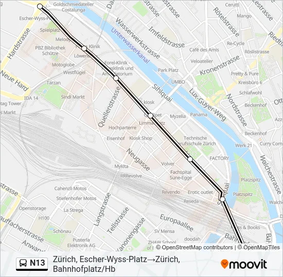 N13 Bus Line Map