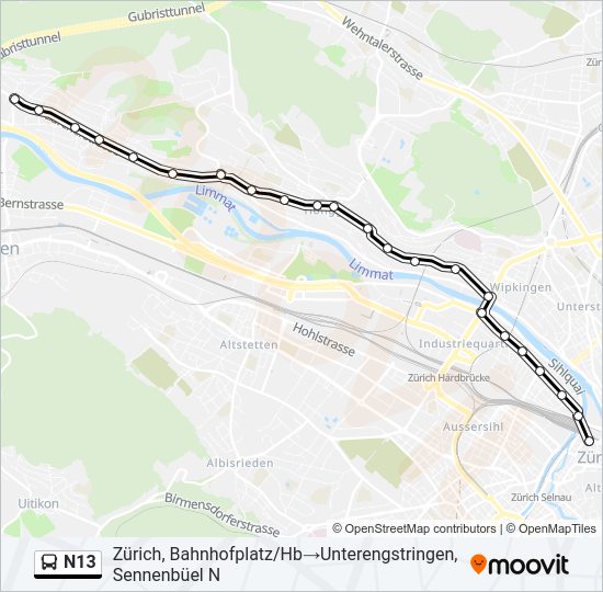 N13 Bus Line Map