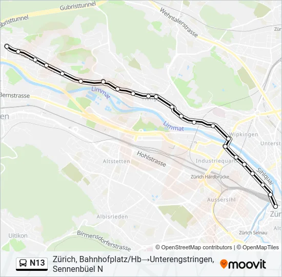 N13 Bus Line Map