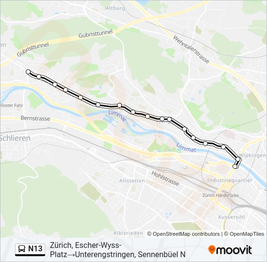 N13 Bus Line Map