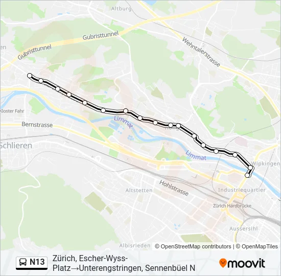 N13 Bus Line Map