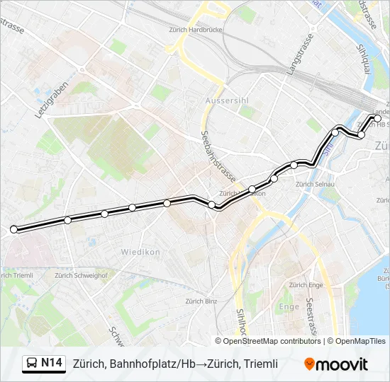Plan de la ligne N14 de bus