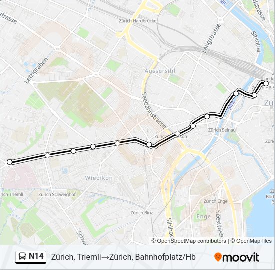 N14 Bus Line Map