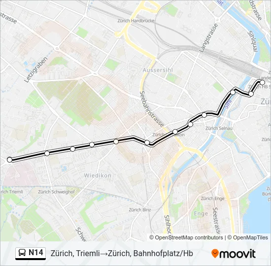 N14 Bus Line Map
