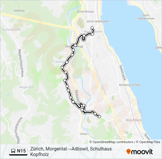 Plan de la ligne N15 de bus