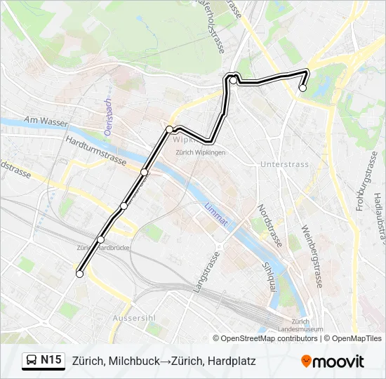 Plan de la ligne N15 de bus