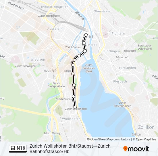 N16 Bus Line Map
