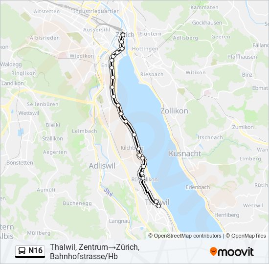 N16 bus Line Map