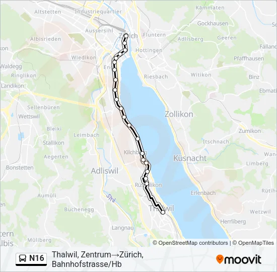 N16 Bus Line Map