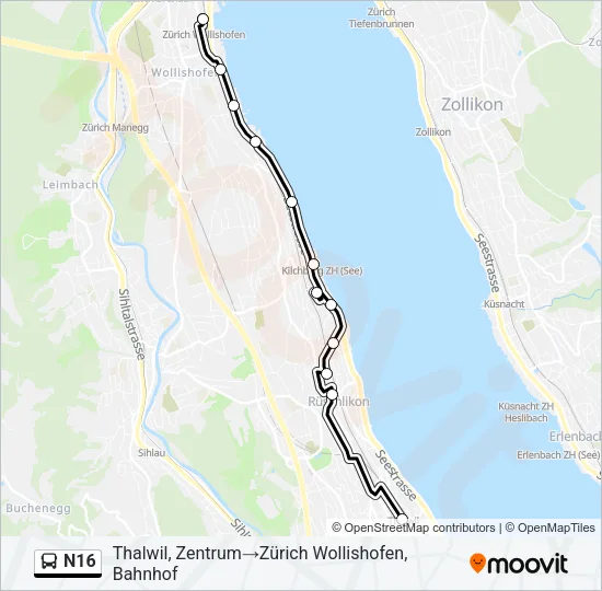 N16 Bus Line Map