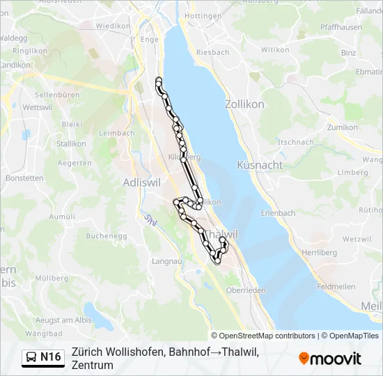 N16 Bus Line Map