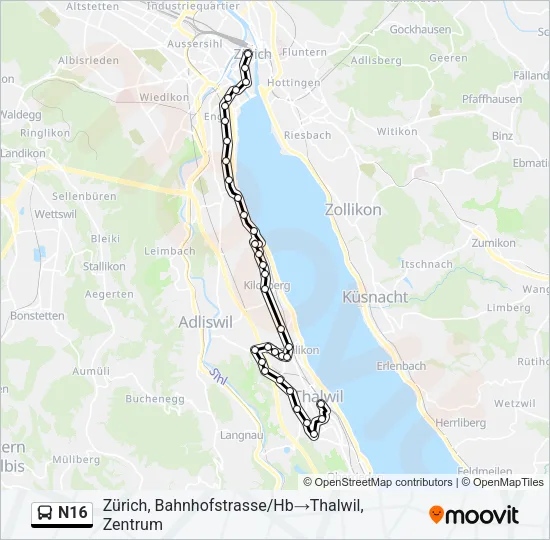 N16 Bus Line Map