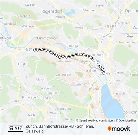 N17 bus Line Map