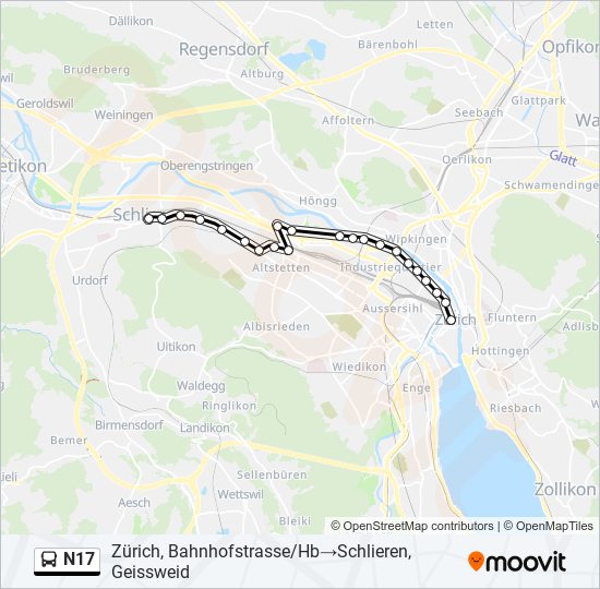 N17 bus Line Map