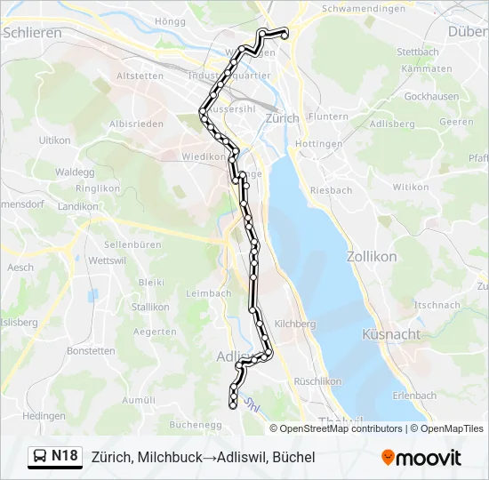 N18 Bus Line Map
