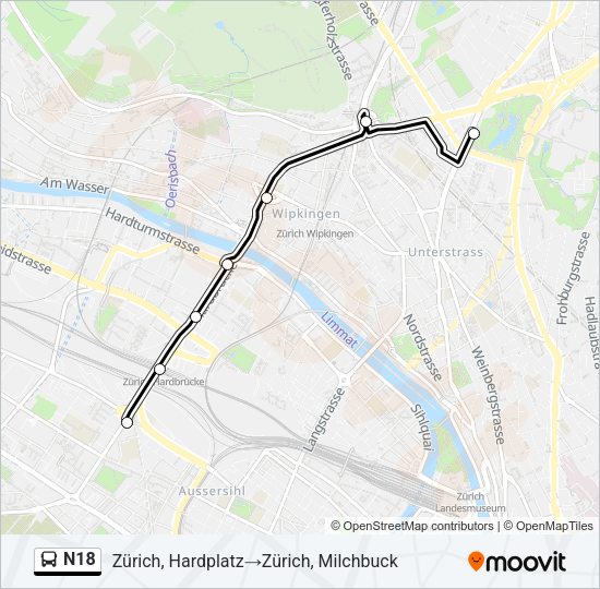 N18 Bus Line Map