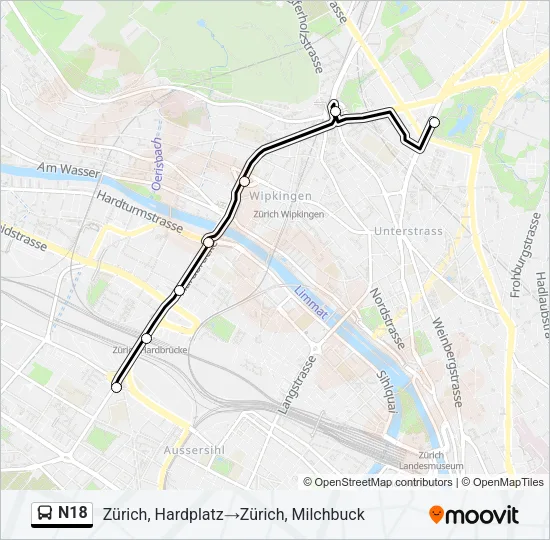 N18 Bus Line Map
