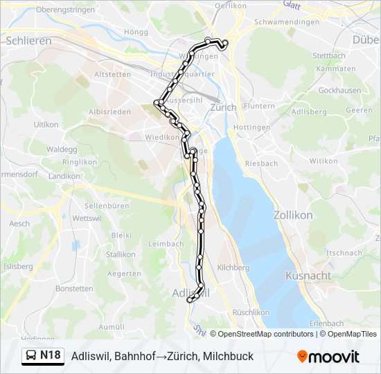 N18 Bus Line Map