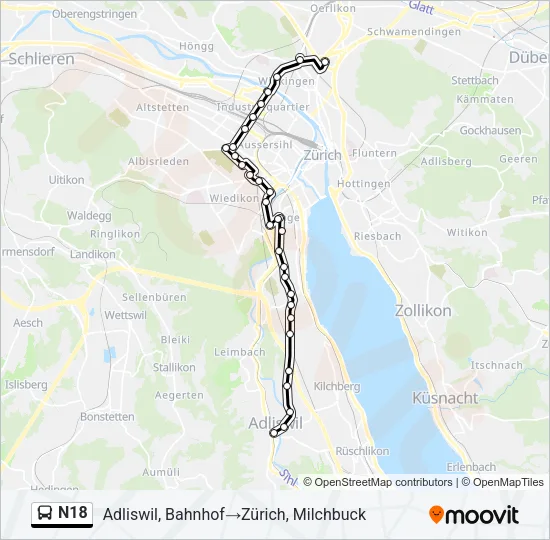 N18 Bus Line Map