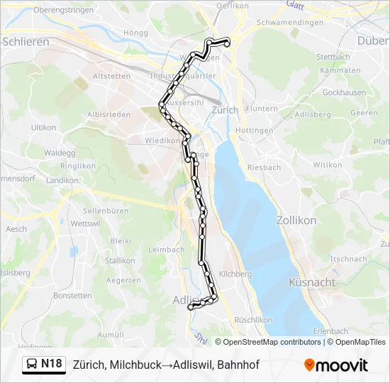 N18 Bus Line Map