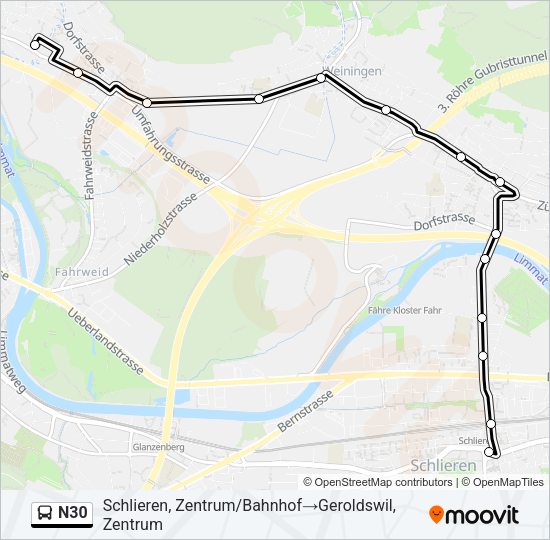 N30 Bus Line Map