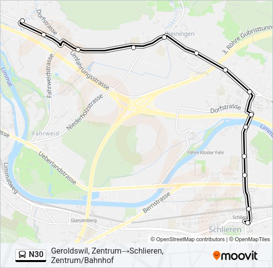 N30 Bus Line Map