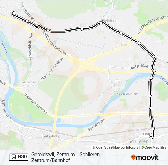 N30 Bus Line Map