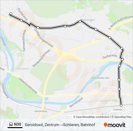 N30 Bus Line Map