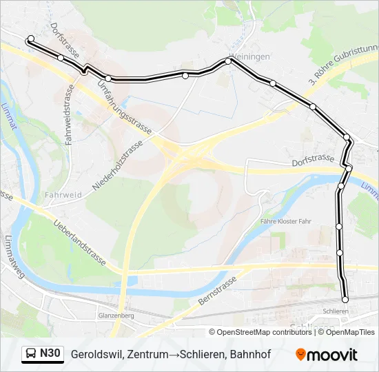 N30 Bus Line Map