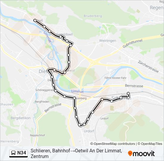 N34 Bus Line Map
