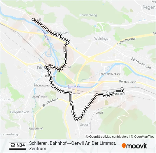 N34 Bus Line Map