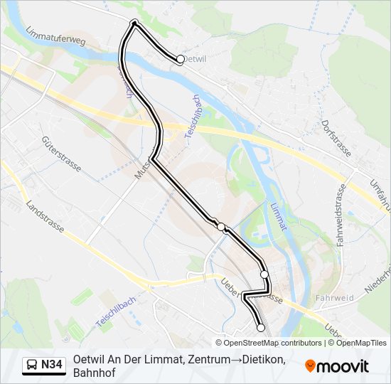 N34 Bus Line Map