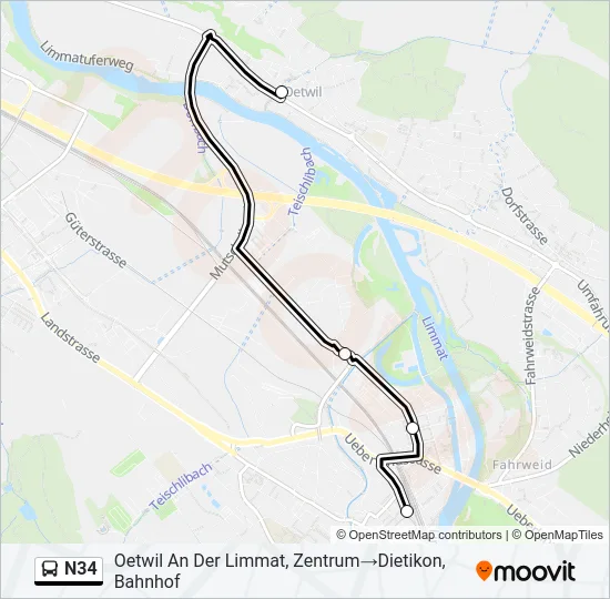 N34 Bus Line Map